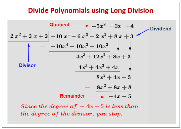 Dividing Polynomials by Long Division (solutions, examples, videos ...
