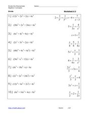Dividing Polynomials #3 Worksheet for 6th - 7th Grade | Lesson Planet