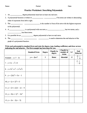 Practice Worksheet Describing Polynomials Answers - Fill and Sign ...