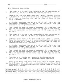 Polynomial Word Problems Worksheet for 9th - 10th Grade | Lesson ...