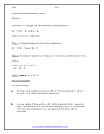 Polynomial Word Problems Worksheets