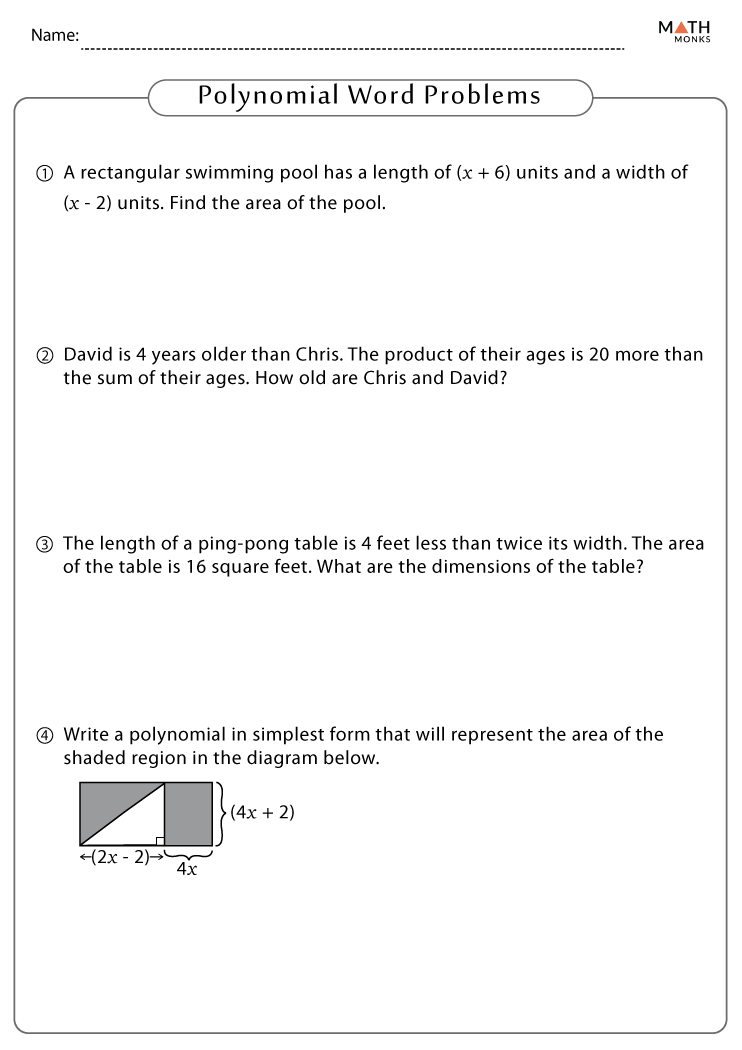 Polynomials Worksheets with Answer Key