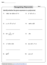 Polynomials Worksheets
