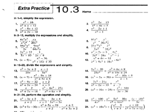 Extra Practice 10.3: Dividing Polynomials Worksheet for 9th - 11th ...