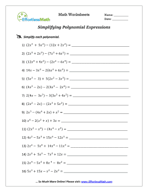 Simplifying Polynomial Expressions ES1 - Math Worksheets 4 Kids ...