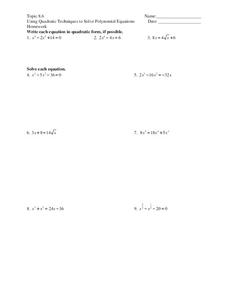 Solving Polynomial Equations Worksheet for 11th Grade | Lesson Planet