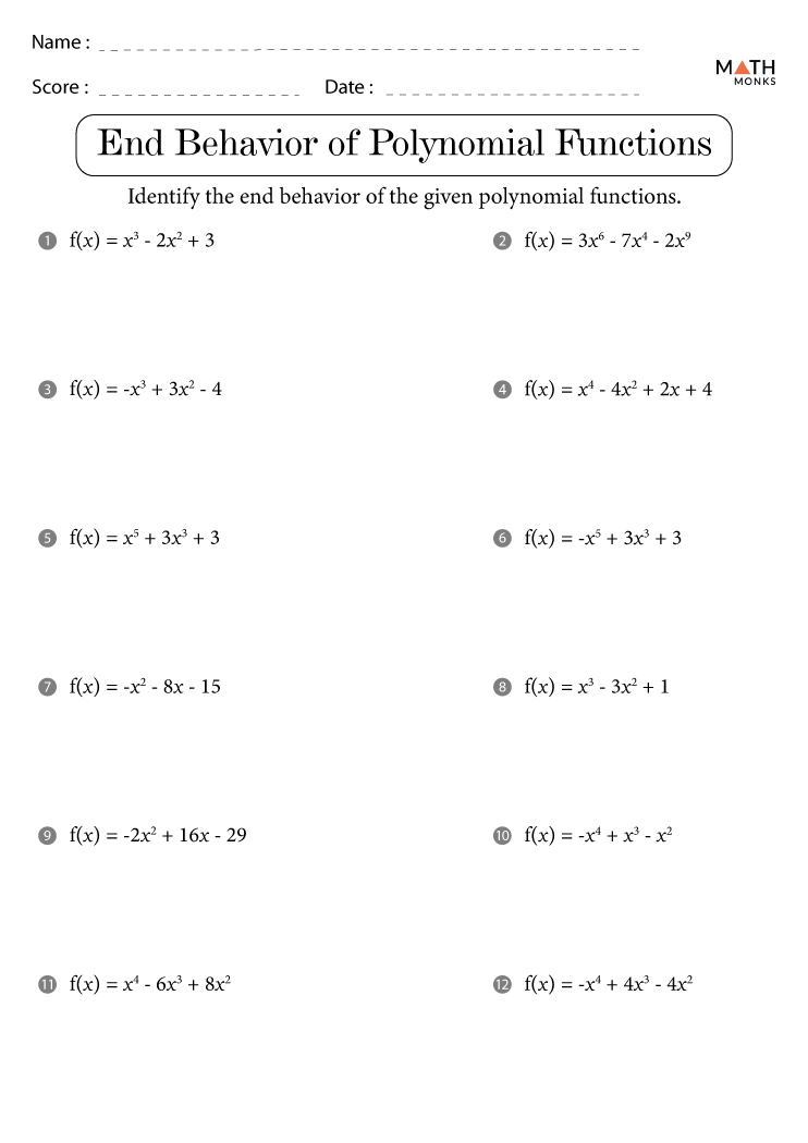 Graphing Polynomial Functions Worksheets with Answer Key