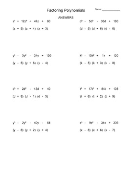 Factoring Polynomials Practice Worksheet Generator by Mental Math ...