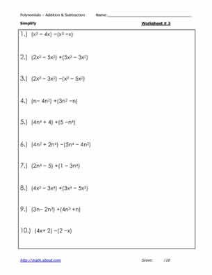 Adding and Subtracting Polynomials: Worksheets and Answers