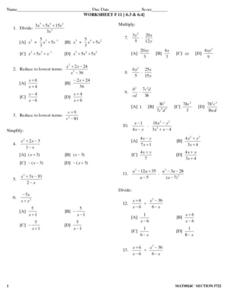 Worksheet #11: Dividing Polynomials Lesson Plan for 9th - 10th ...