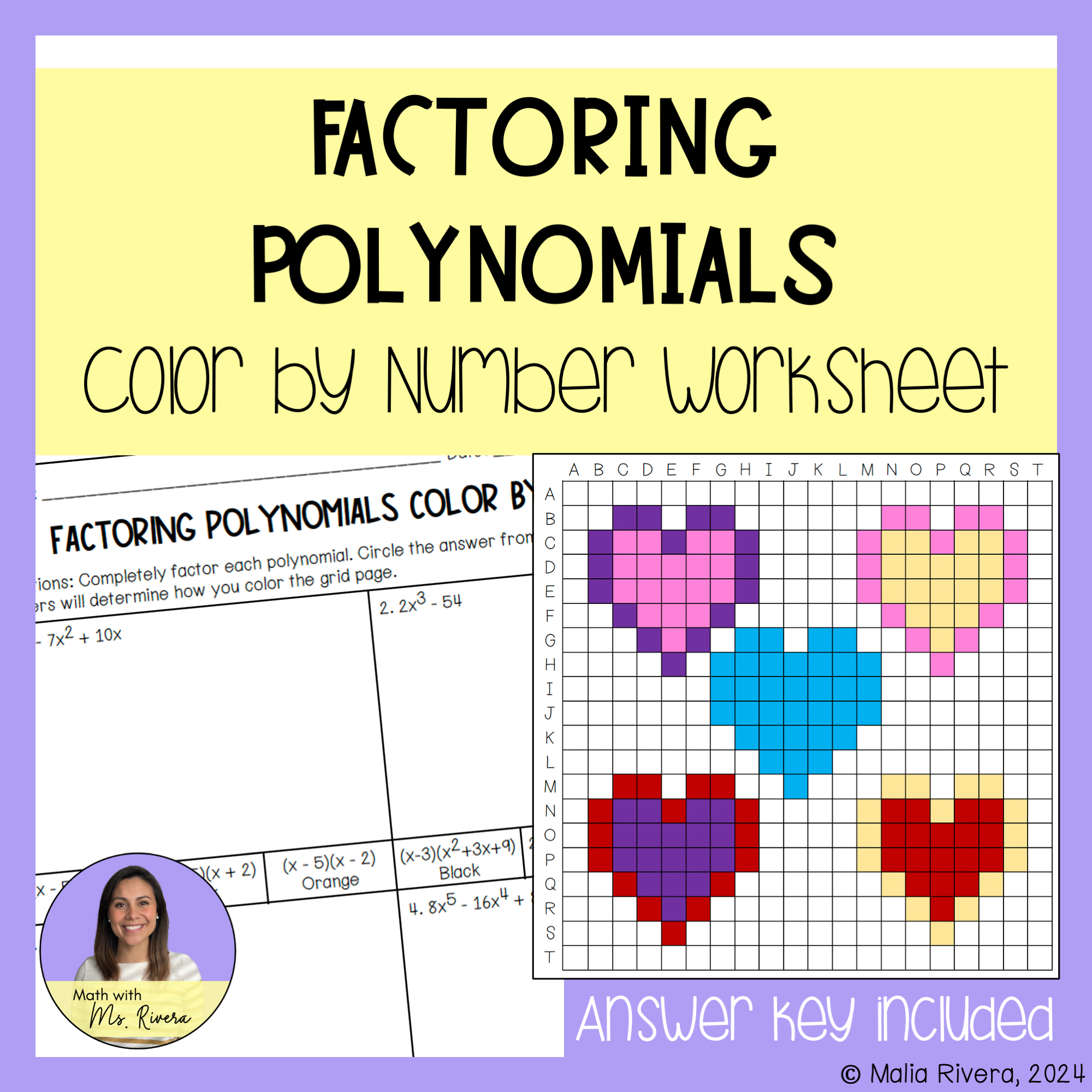 Valentines Day Factoring Polynomials Color by Number Worksheet ...