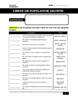 Population Growth Factors | Worksheet 