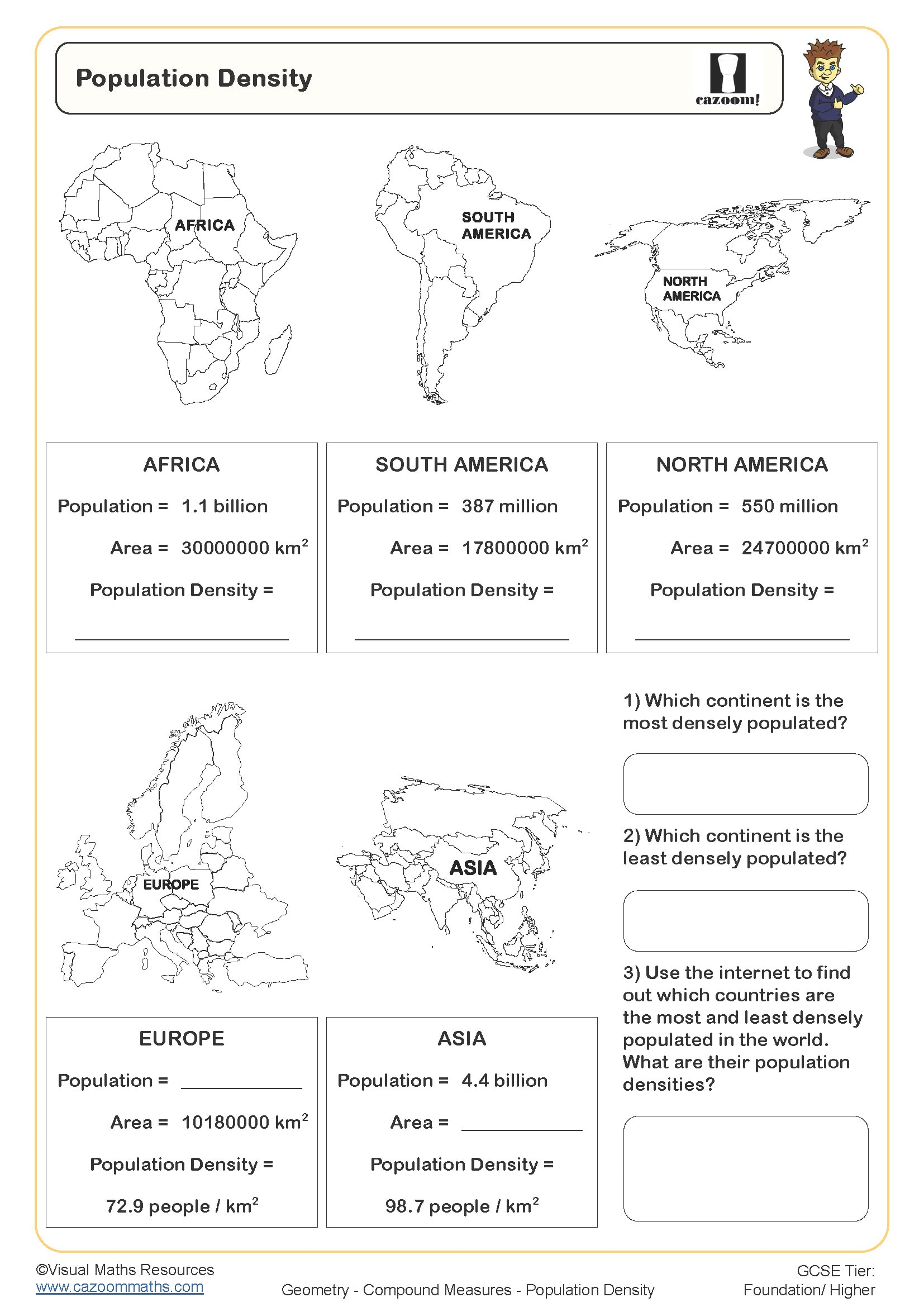 populations worksheet