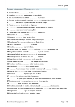 por and para worksheet
