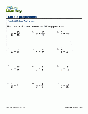 Grade 6 Math Worksheet: Solving proportions | Worsheets library
