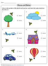 positional words worksheet for kindergarten