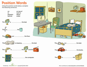 positional words worksheet for kindergarten