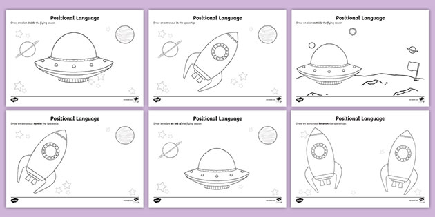 Positional Language Worksheet | Alien Worksheets - Twinkl