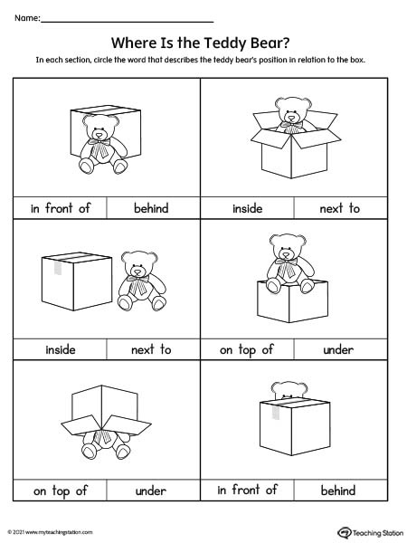Positional Words Worksheet: Where is the Teddy Bear ...