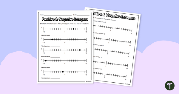 positive and negative numbers worksheet