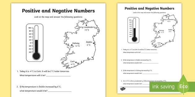 Positive and Negative Numbers Worksheet / Worksheet - Twinkl