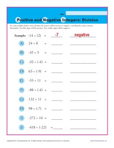 Positive and Negative Integers Division | Integer Worksheets