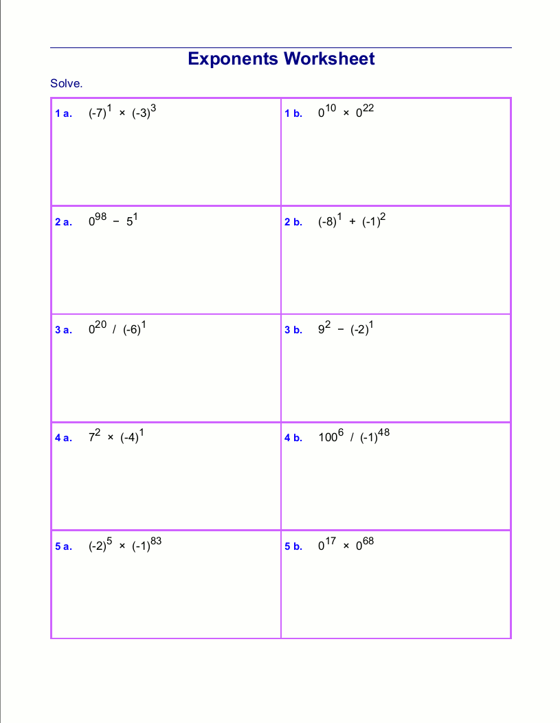 Free exponents worksheets