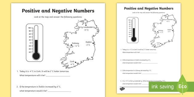 Positive and Negative Numbers Worksheet / Worksheet 