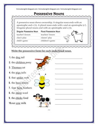 possesive nouns worksheet