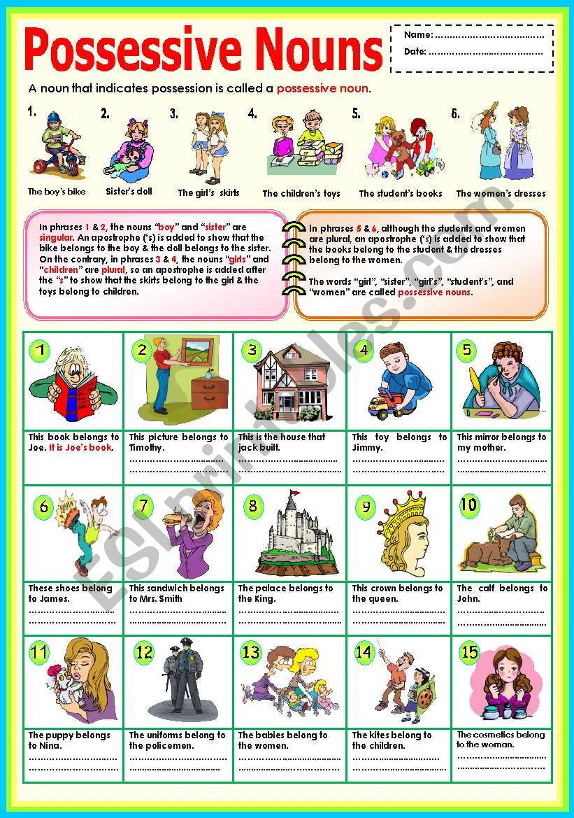 Possessive Nouns - ESL worksheet by Ayrin
