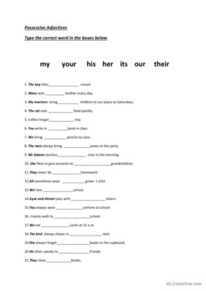 216 Possessive adjectives English ESL worksheets pdf &  doc