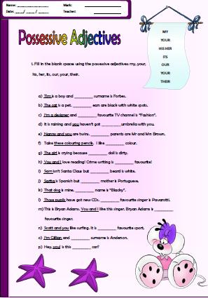 Worksheet: Possessive Adjectives | My English Printable Worksheets