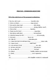 possessive adjectives spanish worksheet