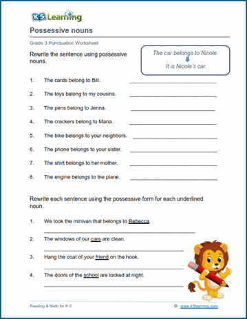 Possessive nouns &  apostrophes worksheets | Worsheets library