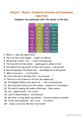 60 Possessive pronouns and adjectives English ESL worksheets…