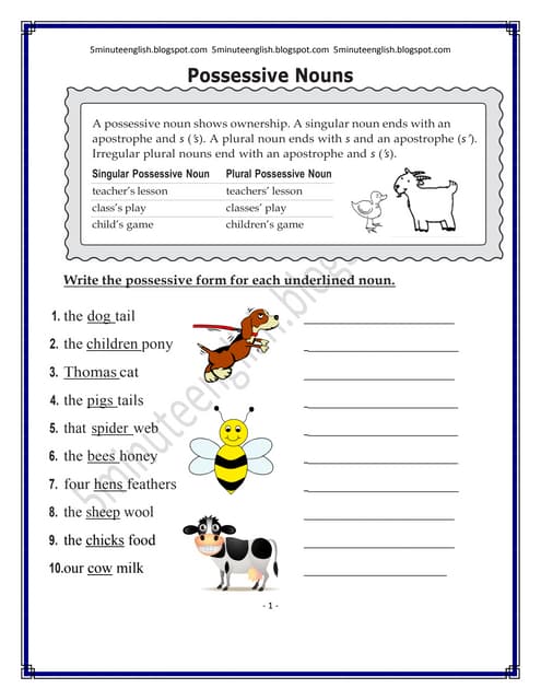 possessive noun worksheet 3rd grade