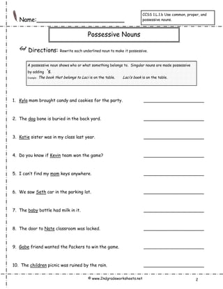 possessive noun worksheet 7th grade