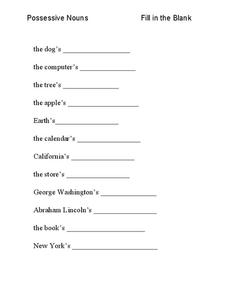 possessive nouns 2nd grade worksheet