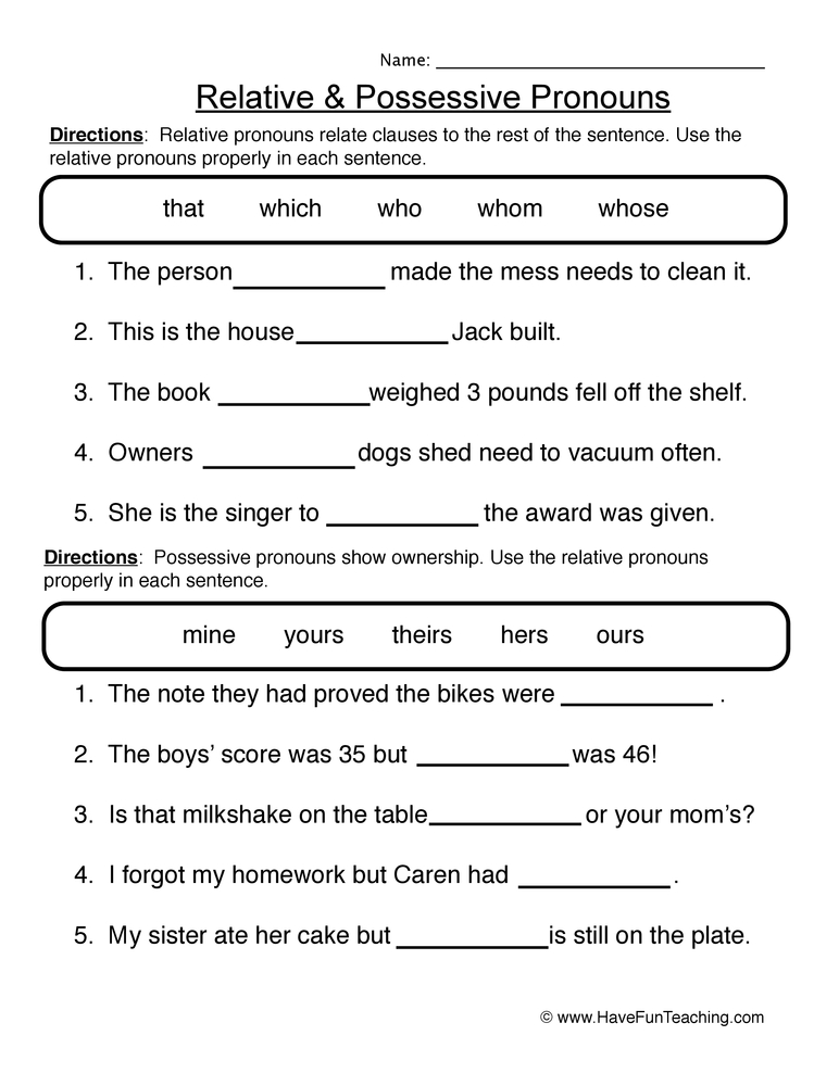 possessive nouns and pronouns worksheet