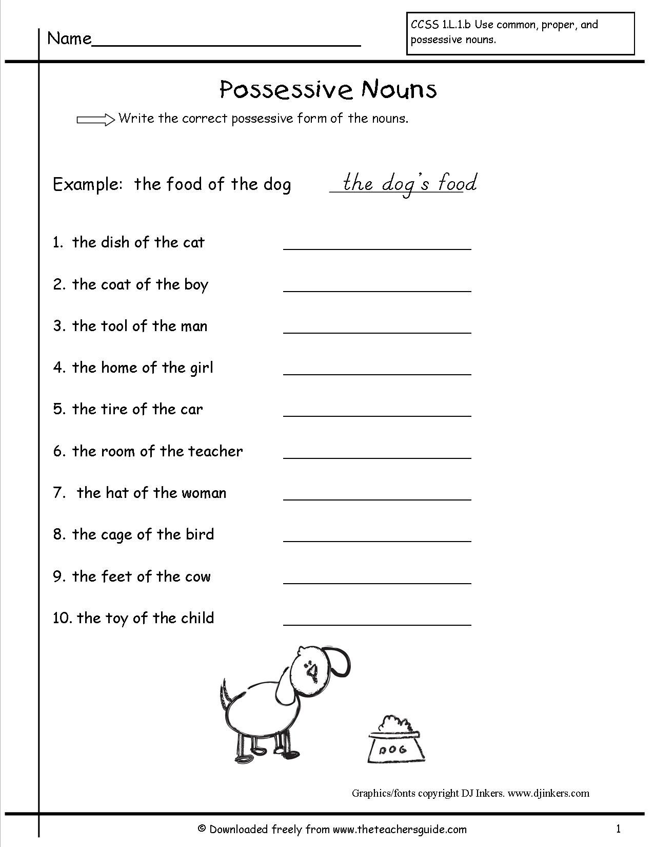 possessive nouns printable worksheet
