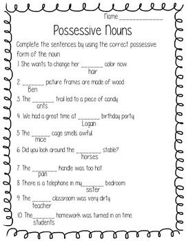 possessive nouns printable worksheet