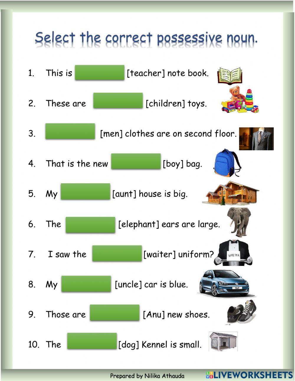 possessive nouns printable