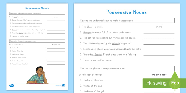 possessive nouns worksheet 4th grade