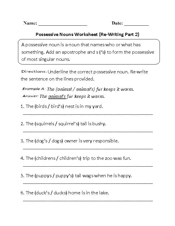 Nouns Worksheets | Possessive Nouns Worksheets