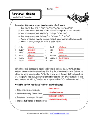 possessive nouns worksheet page 53
