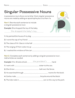 Singular Possessive Nouns | Worksheet 