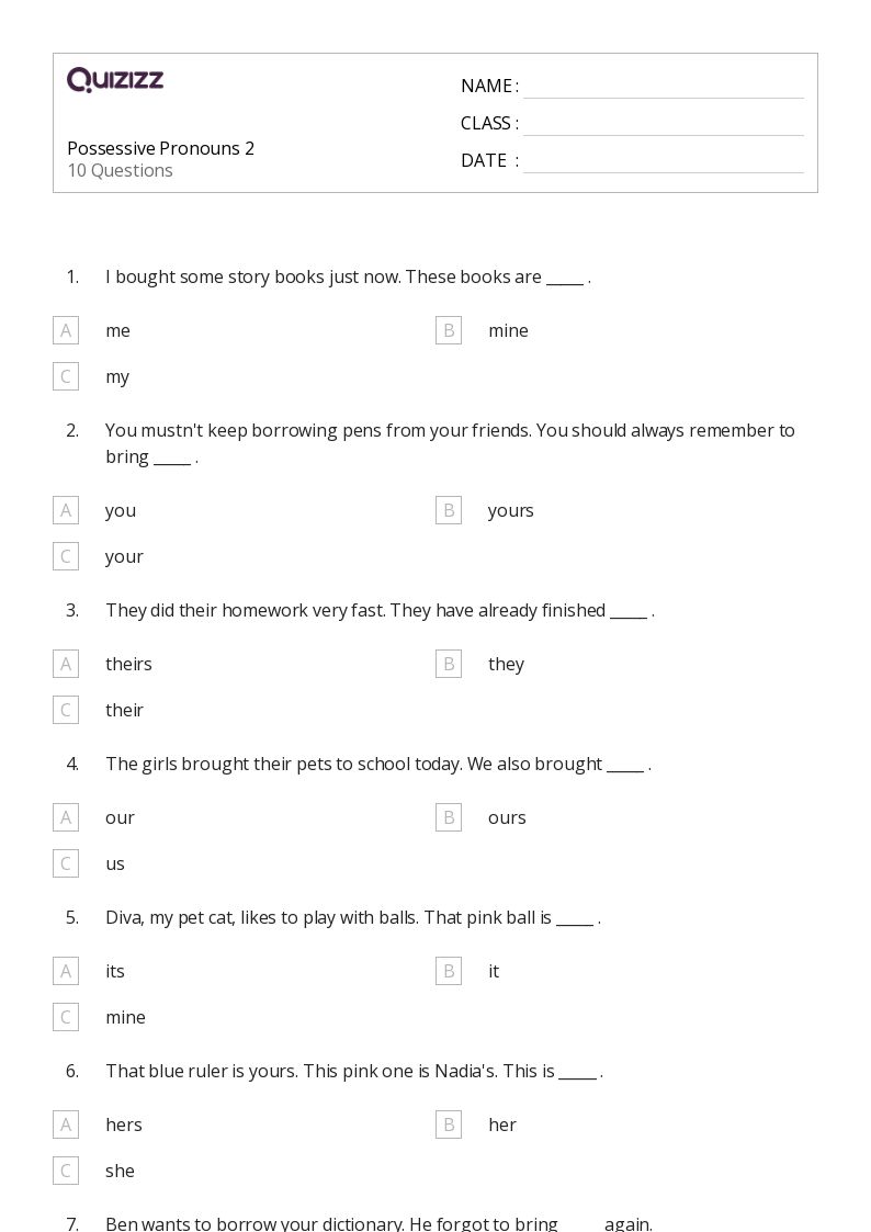 possessive pronoun worksheet 3rd grade