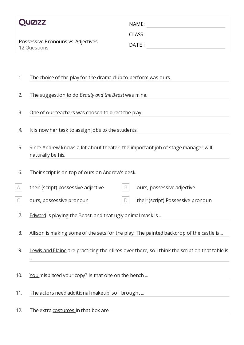 possessive pronoun worksheet 3rd grade