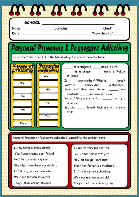 possessive pronoun worksheet 3rd grade