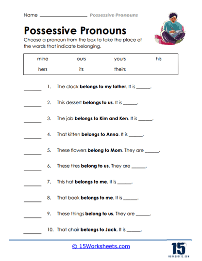 possessive pronouns printable worksheet